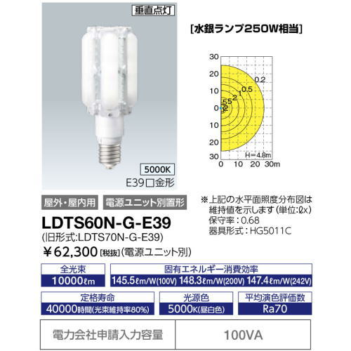 正規 岩崎電気 LDTS60N-G-E39 レディオックLEDライトバルブ 60W 昼白色