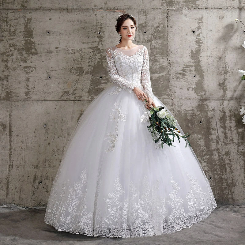 売り直営セレブファンErアプリコットフランスの長袖花嫁ウェディング　イブニングドレス ロングドレス