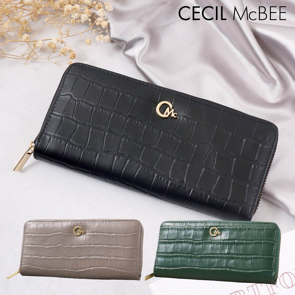 セシルマクビー CECIL McBEE 財布 長財布 レディース ラウンドウォレット 牛革 レザー クロコ型押し クロコダイル エンボス CM122090