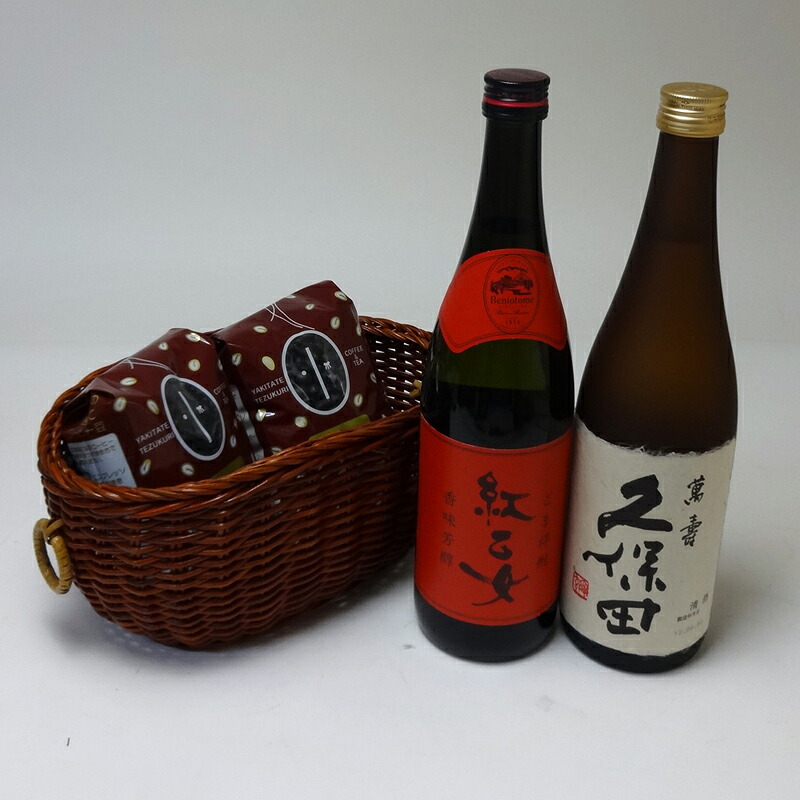 【最大2000円オフクーポン26日1:59迄】父の日セット珈琲とお酒セット 紅乙女 胡麻焼酎 (福岡県) 朝日酒造 萬寿 純米大吟醸(新潟県)計720ml&times;2本 オススメ珈琲豆（特注ブレンド200ｇ ハッピーブレンド200g） メッセージカード ハート風船 ミニチョコ付き｜贈り物本舗じざけや