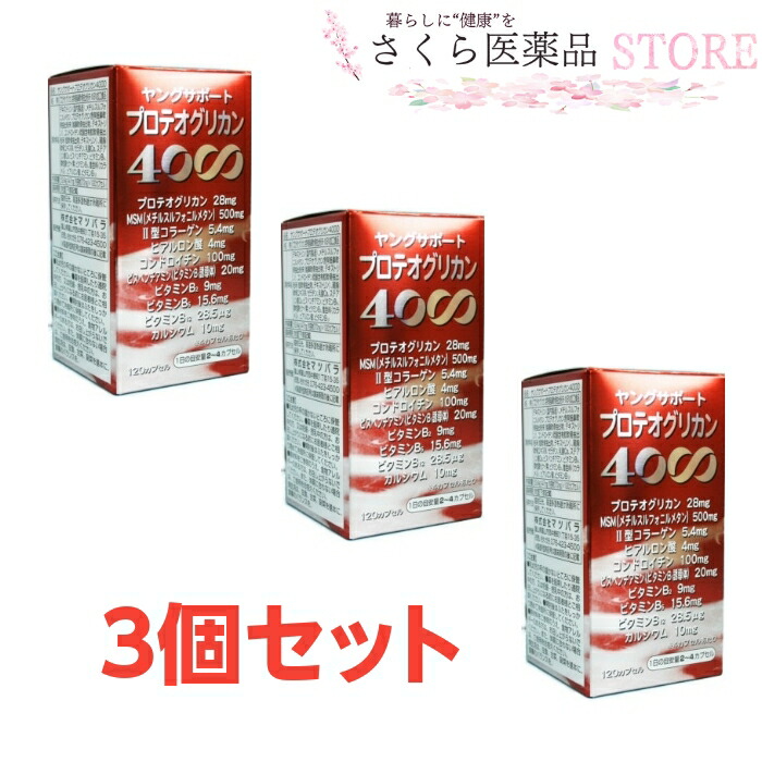 ヤングサポートプロテオグリカン4000 120粒 3個書き割り プロテオグリカン MSM  II型コラーゲン ヒアルロン酸 コンドロイチン ヴィタミンＢ群