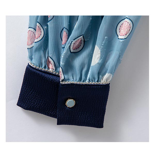 大きいサイズ ワンピース ウエスト切替 インナーワンピース付き 長袖 シャツカラー リーフ ドットプリント ドローストリング