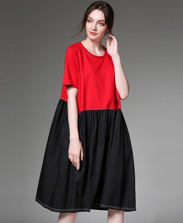 大きいサイズ ワンピース 異素材ドッキング ステッチ 4l Ll カジュアル インポート 切り替え 3l 5l 大人