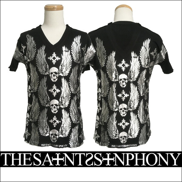 新作【THE SAINTS SINPHONY/セインツシンフォニー】TRACK IS DEMOLISHED・Tシャツ(半袖・Vネック・ブラック・BLK)メンズ【送料無料】全面にプリントされた羽×スカルのシルバープリントがカッコイイ!セインツロゴも入ってます!【インポート】【セレカジ】【正規品】|セレクトショップMOMO