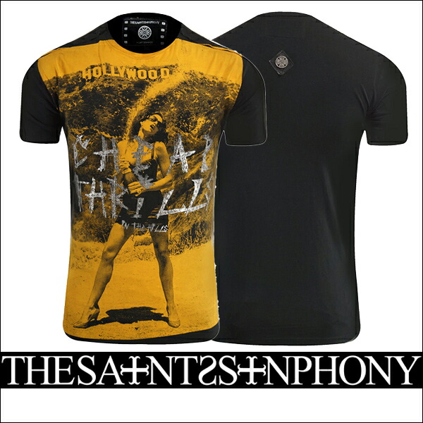 新作【THE SAINTS SINPHONY/セインツシンフォニー】HOLLYWOOD SHOWERS・Tシャツ（半袖・CREWネック・ブラック・BLK）メンズ【送料無料】人気上昇中の実写プリントに新作登場！珍しいイエロープリントです！【インポート】【セレカジ】【正規品】