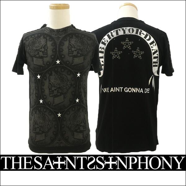 新作【THE SAINTS SINPHONY/セインツシンフォニー】LIBERTY OR DEATH・Tシャツ（半袖・CREWネック・ブラック・BLK）メンズ【送料無料】コイン風のスカルプリントが新しくてカッコイイ！背中のスタッズで描かれた星も◎【インポート】【セレカジ】【正規品】｜セレクトショップMOMO