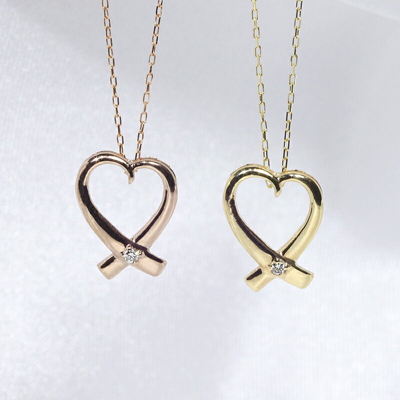 K18YG　PG　ハート　heart　天然ダイヤモンド　0.01ct　ネックレス　ペンダント　ジュエリー　アクセサリー　レディース　イエローゴールド　ピンクゴールド　18金　４月誕生石　送料無料　品質保証書　プレゼント　ホワイトデー　クリスマス　可愛い　カワイイ　お祝い プチ