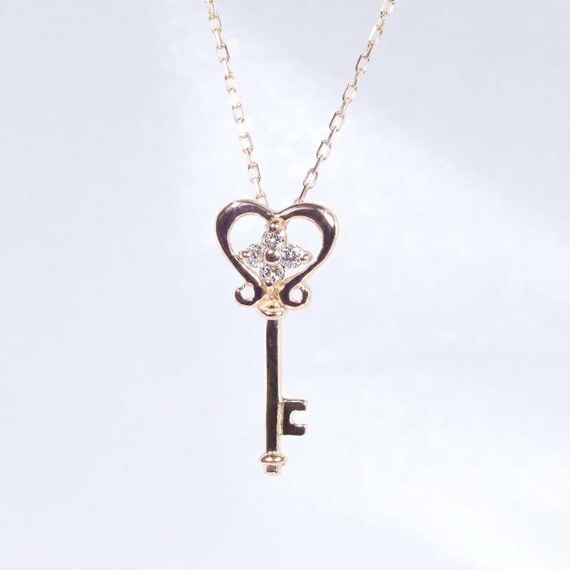 【★お手頃な値段★】K10PG　ダイヤ　鍵　キー　ペンダント　ネックレス　ダイヤモンド リング ジュエリー アクセサリー ファッション レディース　4月誕生石　K10「4P0650pg-k10」【送料無料】 *