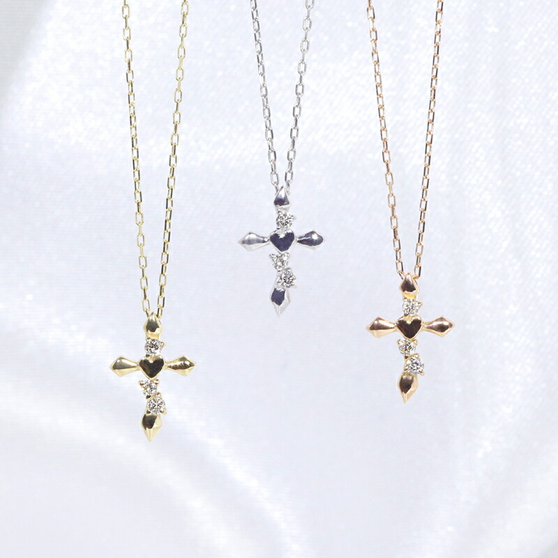 【★お手頃な値段★】K18YG/WG/PG　ダイヤモンド　ファッション　ジュエリー　アクセサリー　レディース　4月誕生石　クロス　十字架　ペンダント　ネックレス　K18　18金　ゴールド　「4P0652」【送料無料】 *