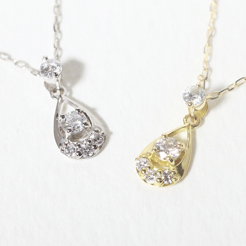 K18YG/WG/PG ティアドロップ 天然ダイヤモンド 0.10ct ネックレス ファッション ジュエリー アクセサリー レディース 4月誕生石 雫 涙 ペンダント 18金 「6734nc」【送料無料】【品質保証書】|ジュエリーショップ ウェイ