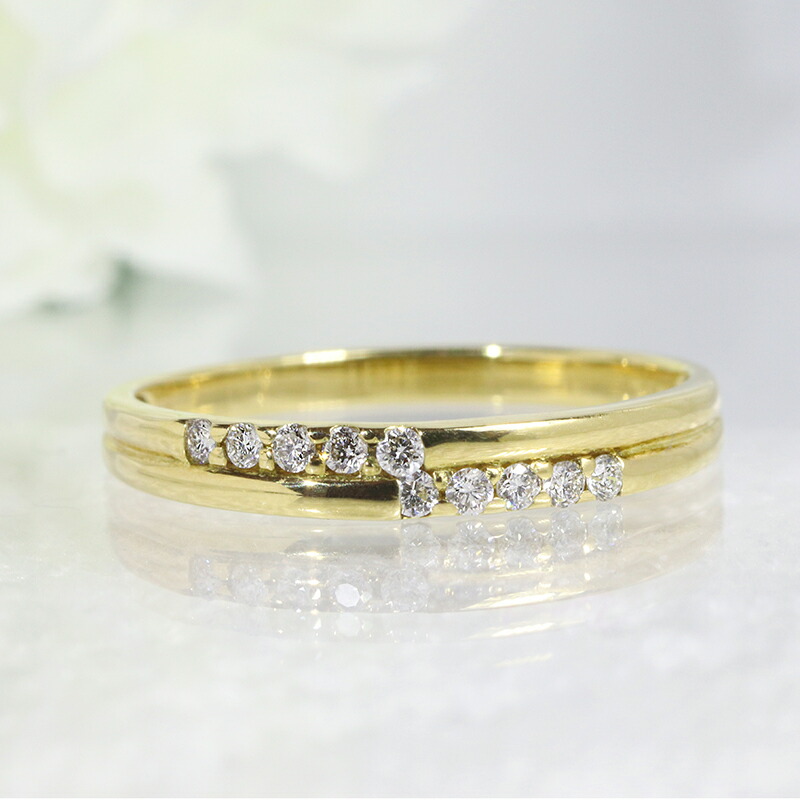 【送料無料】　K18イエローゴールド　10石　0.1ct　ファッション　ジュエリー　アクセサリー　レディース　4月誕生石　テンダイヤモンドリング　「4R0068k」 *