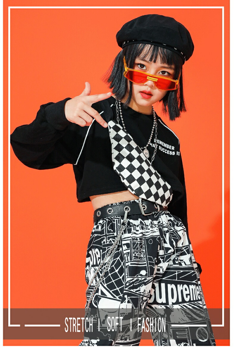 楽天市場 キッズダンス衣装 セットアップ ジャズヒップホップ ガールズ ヒップホップ ダンス衣装 へそ出し トップス パンツ K Pop 韓国 黒 Sims Mart