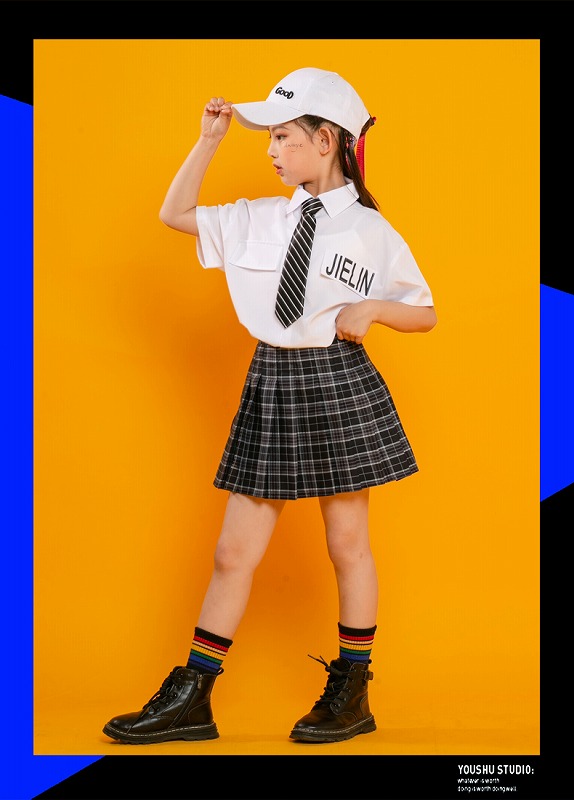 楽天市場 キッズダンス衣装 制服 K Pop 韓国 ヒップホップ ダンス衣装 ガールズ 男の子 シャツ スカート パンツ 白 水色 黒 Sims Mart