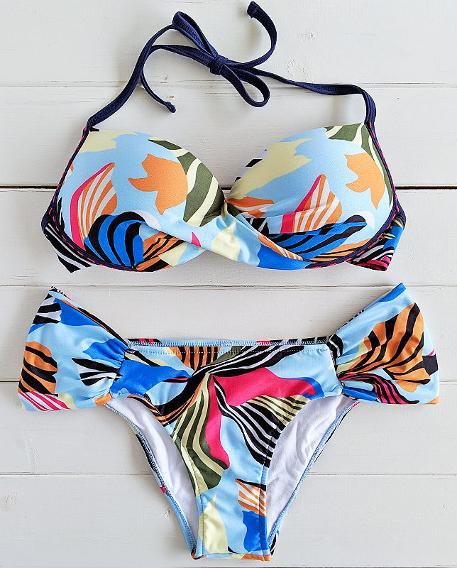 【Morena Rosa】フロントクロスアクアフラワー水着 ワイヤー入り
