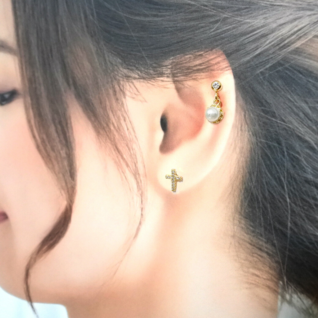 楽天市場 ボディピアス 軟骨ピアス ヘリックス 16g 14g ゆらゆら揺れる度上品に艶めく 1粒パール モチーフ耳たぶにも可愛い 07 Spicylips