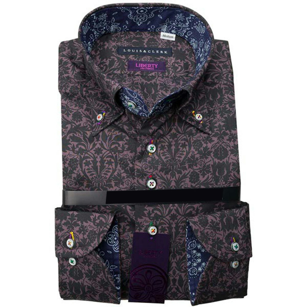 リバティ タナローン／定価2万円 ゆったりサイズ 長袖襟付きシャツ 花柄ブラウス リバティ オーガニックコットン 日本製 花柄 プリント シャツ