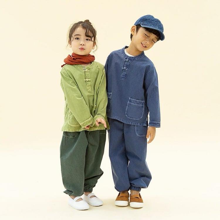 【韓服スタイル】キッズ　長袖Tシャツ&長ズボンセット 20番手 コットン 春 夏 秋 着こなし 8色 S M L XL XXL｜好きなものいっぱい眞眞