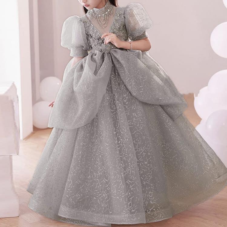 【韓服表現スタイル】ティンカーベルロングドレス お子さん 小わっぱ バフ袖 ロング丈 太陽面爆発 スピード競技 お姫様 かき鳴らす会 生まれ落ちる日 寄り合い 薄墨色しろがね色 110 120 130 140 150 160 ドレス-キッズファッション