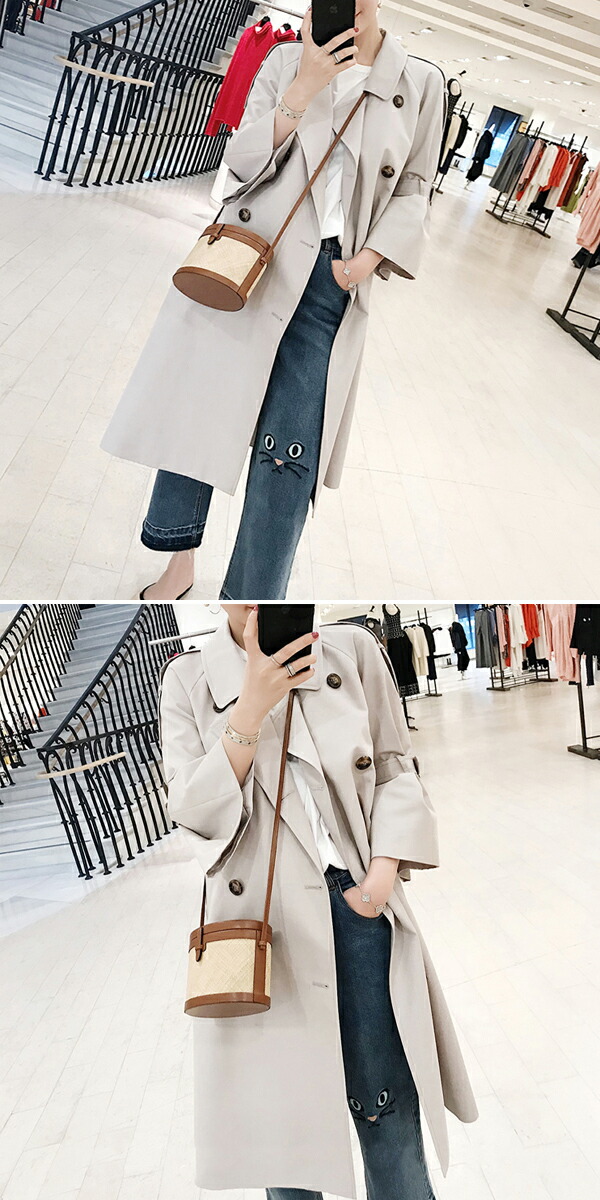 トレンチコート キャンディースリーブ とろみ キャンディ袖 ひざ丈 ジャケット ミドル丈 ベルスリーブ スプリングコート テロンチ