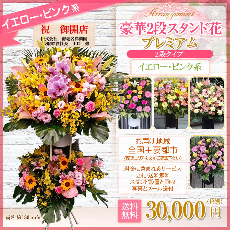 激安の 楽天市場 スタンド花 2段 開店祝い 花 ギフト 花色 選べる5色 円 高さ180cm位 東京都 神奈川県 一部 大阪府 札幌市 名古屋市 福岡市 オープン 開店 移転 開院 お祝い 式典 公演 会場装花 ライブ Stde スタンド花専門 海老名洋蘭園 日本