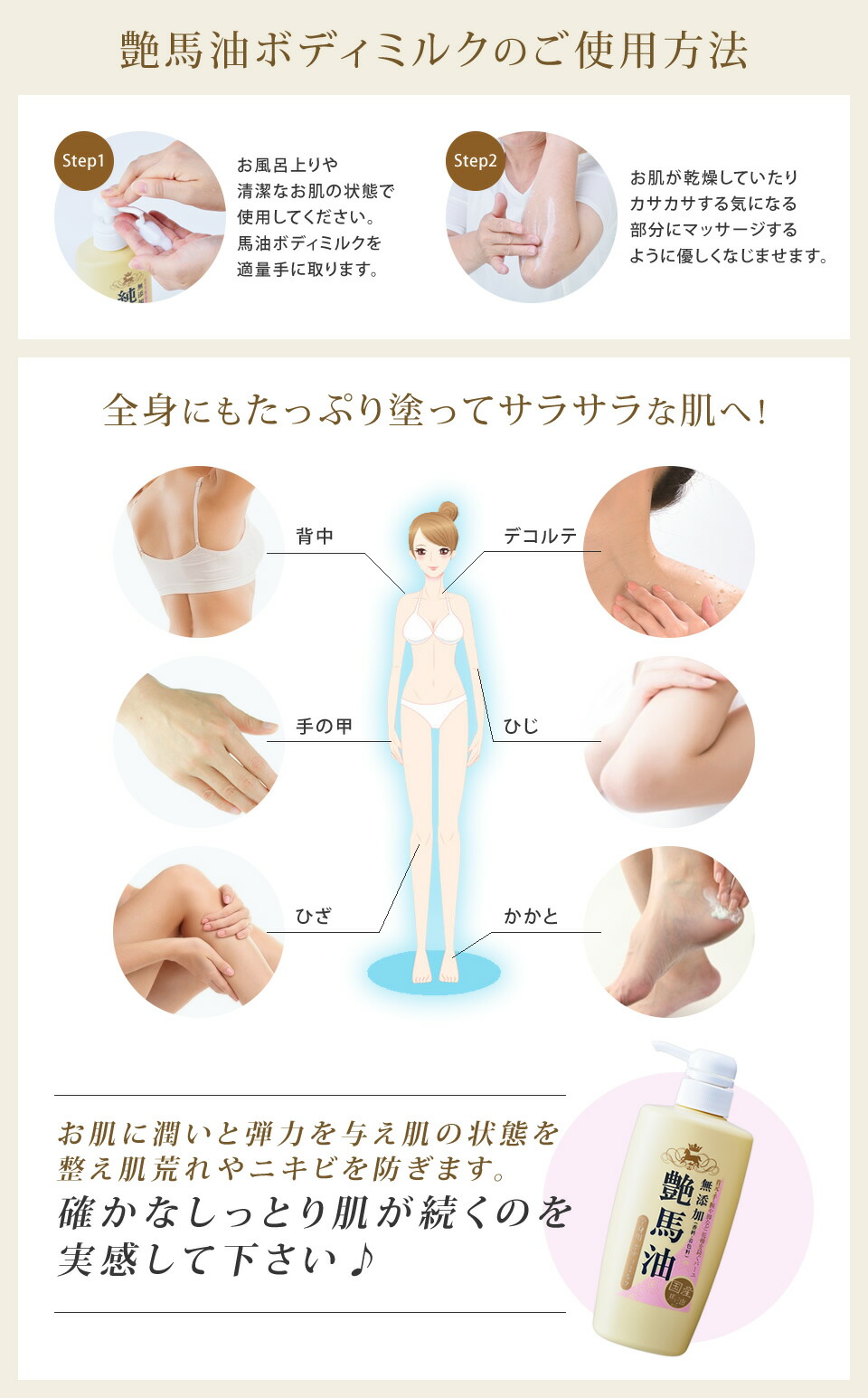 楽天市場 艶馬油ボディミルク 大容量500ml ボディー ミルク ボディーローション 馬油 ヒアルロン酸 プラセンタ コラーゲン 乾燥肌 敏感肌 家族 高保湿 バリア 潤い 栄養 健康 素肌 ハリ ツヤ オーガニック スキンケア 潤い素肌 しっとり 日本製 送料無料 すてき工房