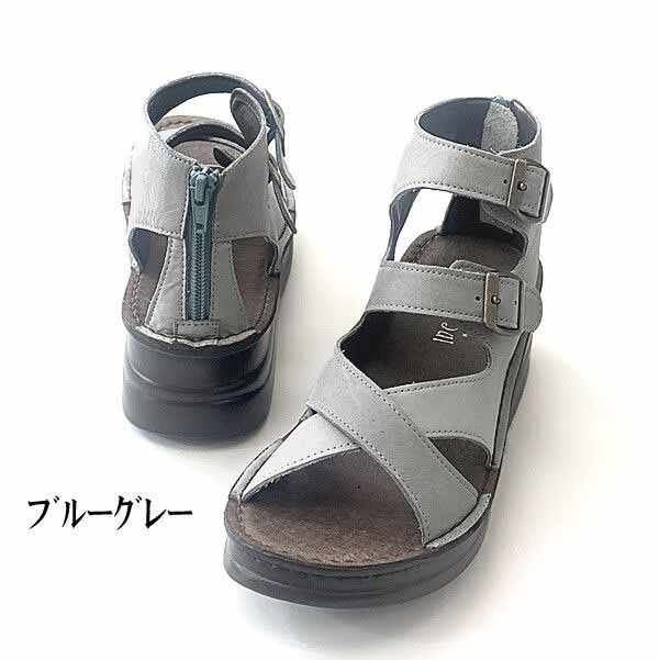 サンダル レディースシューズ レディースファッション 靴 本革 2本ベルト ナチュラルブーツ ブーツ グラディエーター カジュアルスタイル 快適インソール ブーティー 横バックル2個 ゴム付き 後ろファスナー仕上げ コンフォートシューズ