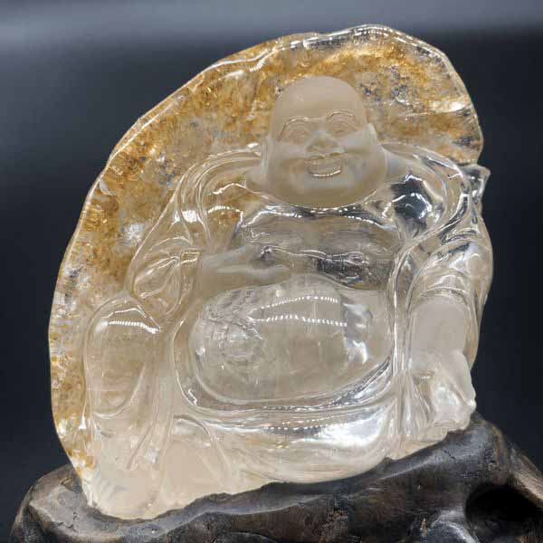 オブジェ 置き物 インテリア雑貨 家具 インテリア 布袋様 七福神 天然石 置き石 水晶 台座付き 手彫り 縁起いい 契此 かいし 布袋を担いでいる 福の神 パワーストーン 純粋 無垢 清浄 万能 創造力 直観力 洞察力 浄化|Tre Fiore