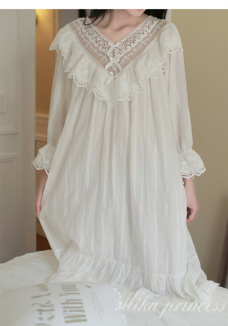 化粧着 姫御前祖 壱薄切 パジャマ 駈けっくら パジャマ ネグリジェ ロング ワンピース 姫系 刺しゅう レース ネグリジェ パジャマ ワンピース コットン 長袖 ロング フォール 座敷ワンピース お姫有様 レースフリル 素的 レディース Digitalland Com Br