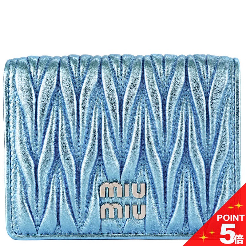 二つ折り財布 MIUMIU ミュウミュウ 5MV204 2FPP レディース 女性 ミニウォレット ミニ財布 マテラッセレザー F03BR CIELO MORDORE メタリックブルー