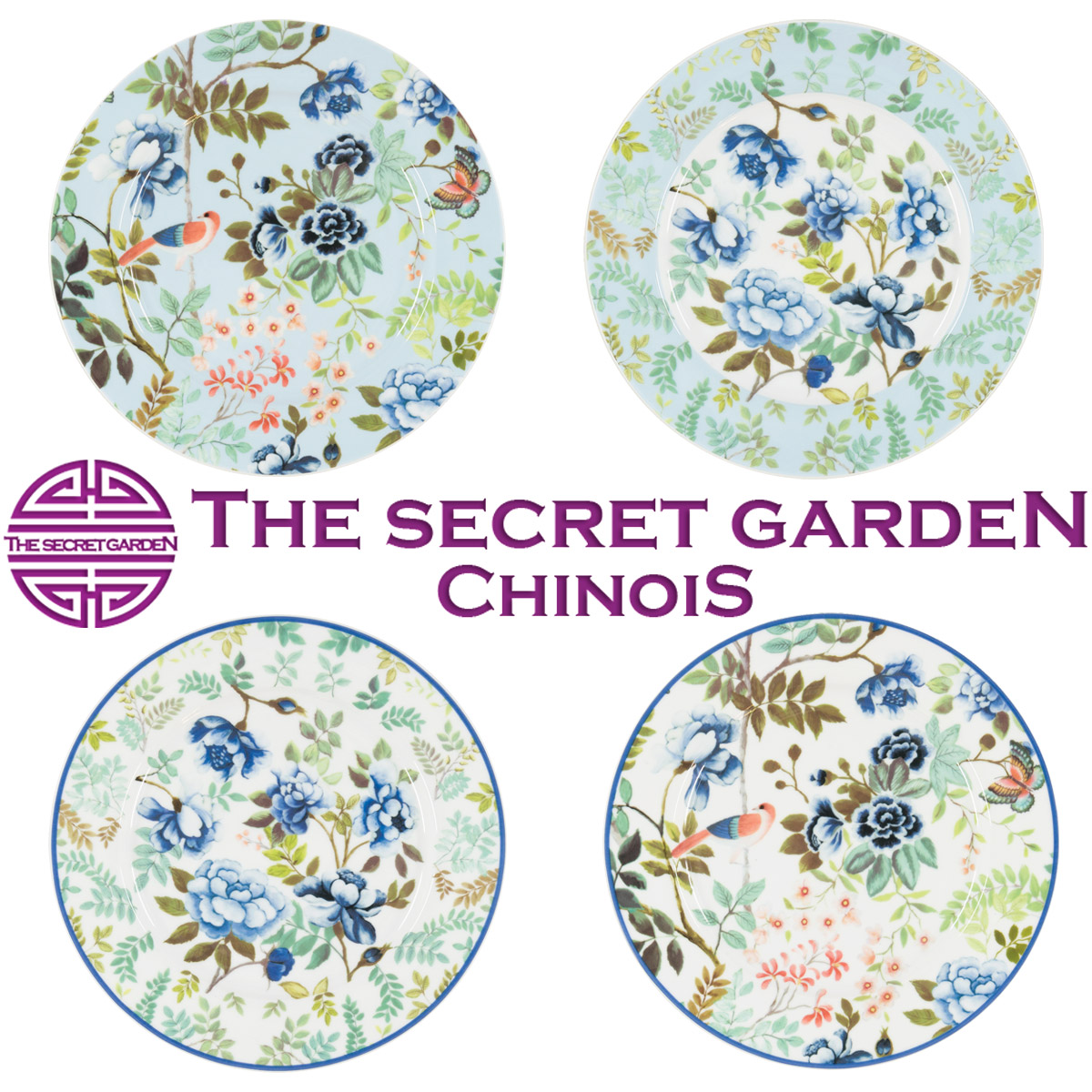 デザイナーズギルド シノワズリ サイドプレート 4枚セット 20cm PORCELAINE DE CHINE COLLECTION 食器 おしゃれ 磁器 電子レンジ対応 食洗機対応 皿 ブランド食器 洋食器 ボーンチャイナ 41010102-CERDG0122｜THE SECRET GARDEN　CHINOIS