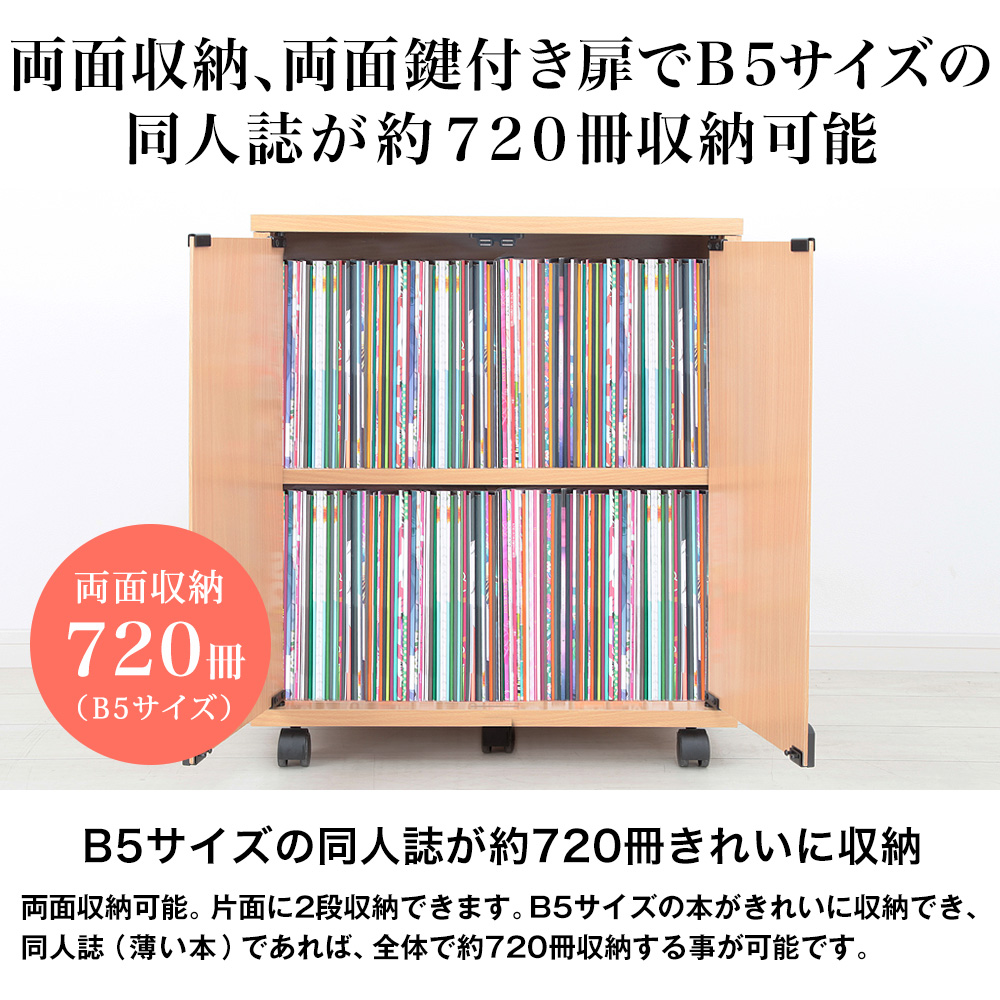 楽天市場 鍵付扉ブックワゴン ダブルタイプ 裏表 両面 キャスター付 同人誌ワゴン 押入れ収納 インデックス付 同人誌 B5 同人 Jajan 楽天市場店