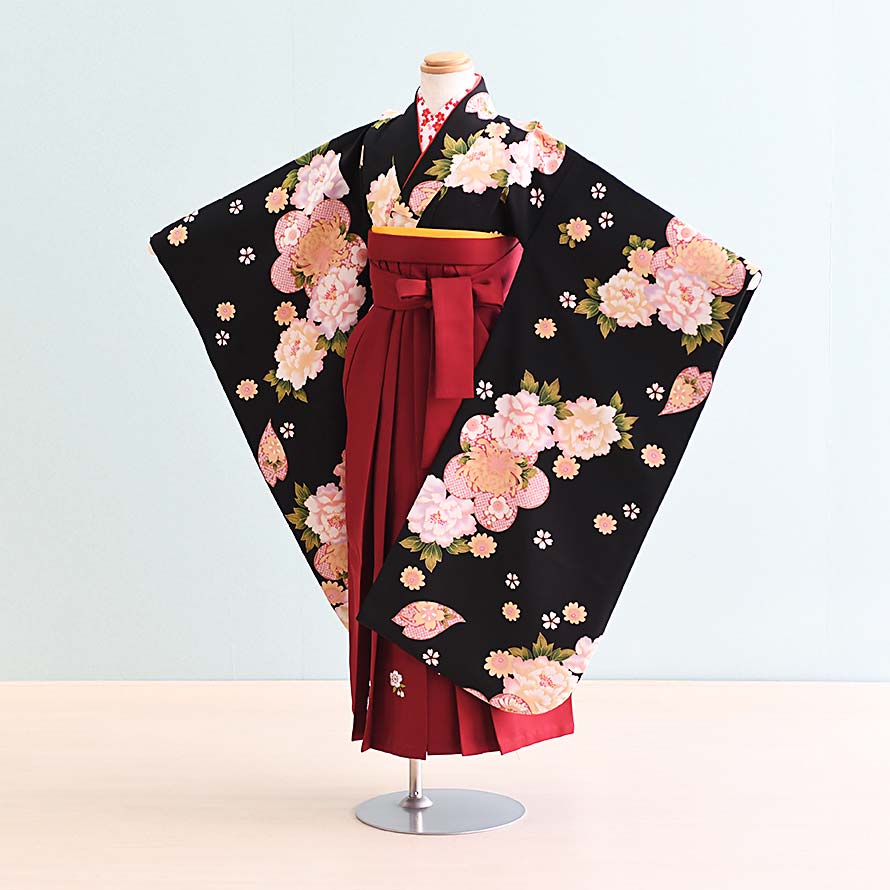 着物セット 安心の定価販売 女の子 7 21 Ha E 黒 花 エンジ 刺繍 桜 6 7歳 七五三 レンタル 袴 レンタル 卒園式 袴 女の子 女児袴 激安 格安 レンタル Mail Shoxruxtj Com