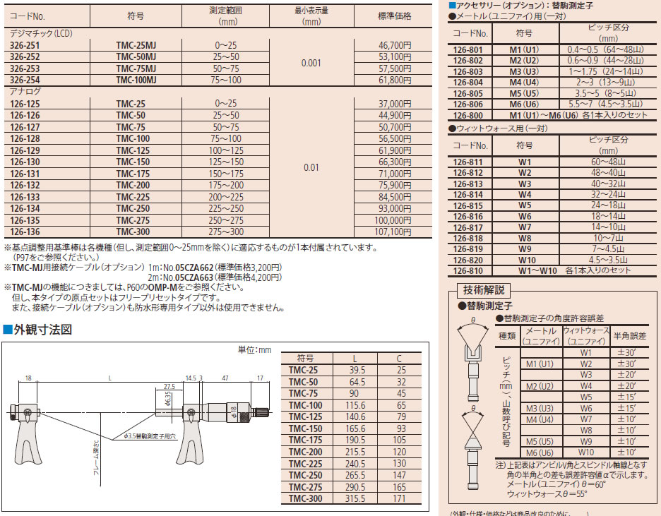 SALE／65%OFF】 326 126シリーズ 替駒式ねじマイクロメータ TMC-25 ad