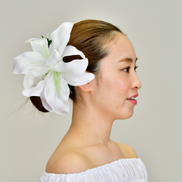 楽天市場 フラダンス衣装 髪飾り 花飾り ヘアクリップ イベント フラ お仕立て オーダー アレンジ ヘアクリップ Kc 003 カサブランカ ホワイト 白 フラダンス トーチジンジャー