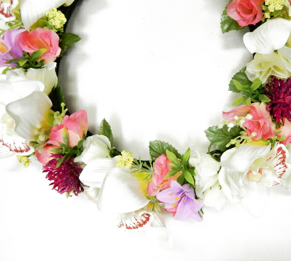 フラ踊りお召し物 花の冠 ハワイ州 花飾り 事 フラ ハワイアンレイ 設える レイ アレンジ レイ Rnl 04 オフ白 さくら色 Mfwrevent Com