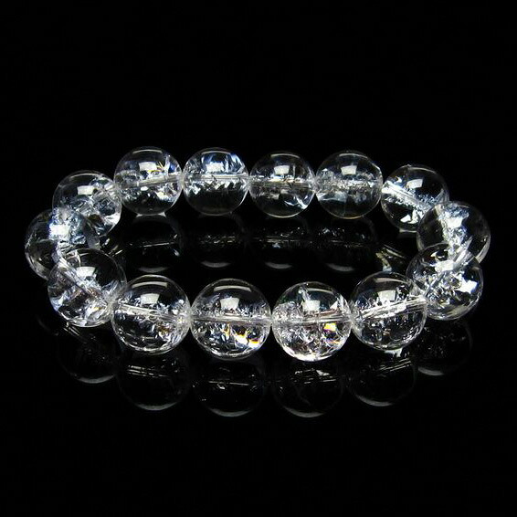 水晶 ブレスレット 16mm 虹入り ブレス crystal quartz アイリスクォーツ 高透明 浄化 天然水晶 iris メンズ レディース 一点物 送料無料 111-17197