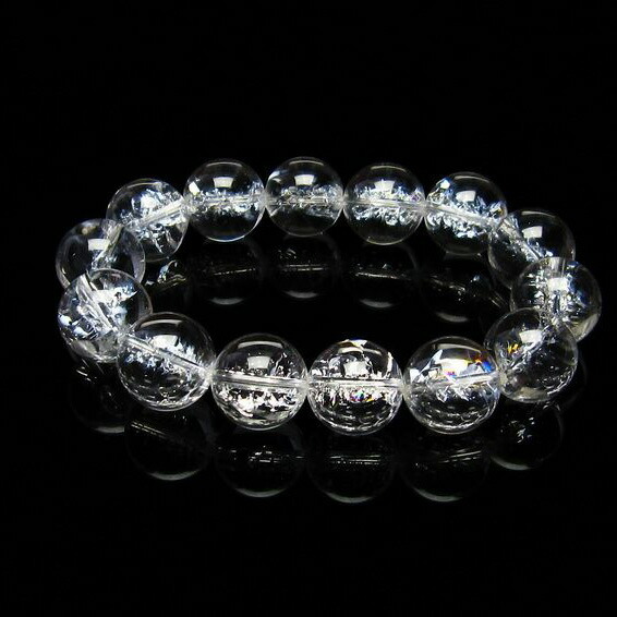水晶 ブレスレット 16mm 虹入り アイリスクォーツ ブレス crystal quartz bracelet iris メンズ レディース 天然 一点物 送料無料 111-17199