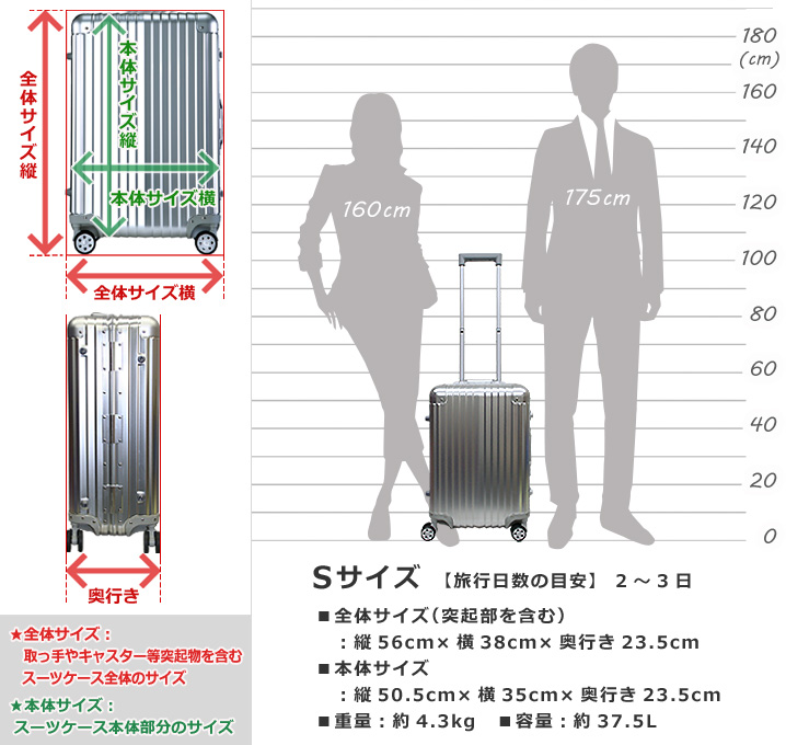 【楽天市場】アルミ スーツケース S サイズ アルミ製 小型 2日 - 3日 高剛性 アルミボディ Wキャスター 計8輪 ダイヤル式 TSA