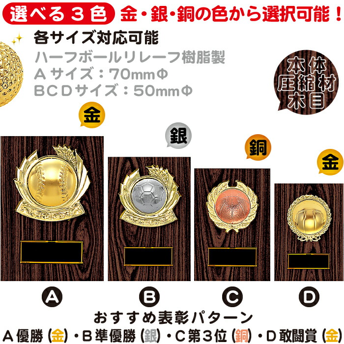 選べる3色金・銀・銅の色から選択可能!トロフィー盾(表彰盾)楯(表彰楯)ハーフボール半球レリーフ圧縮材トロフィーゴルフトロフィー野球トロフィーサッカートロフィーバスケトロフィーバレートロフィーアース地球