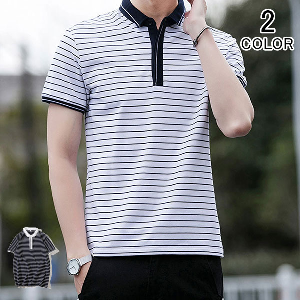 Tシャツ メンズ 半袖 綿 コットン シンプル ストライプ ポロシャツ メンズ インナー トップス メンズファッション おしゃれ カジュアル 春 夏 Sss Andapt Com
