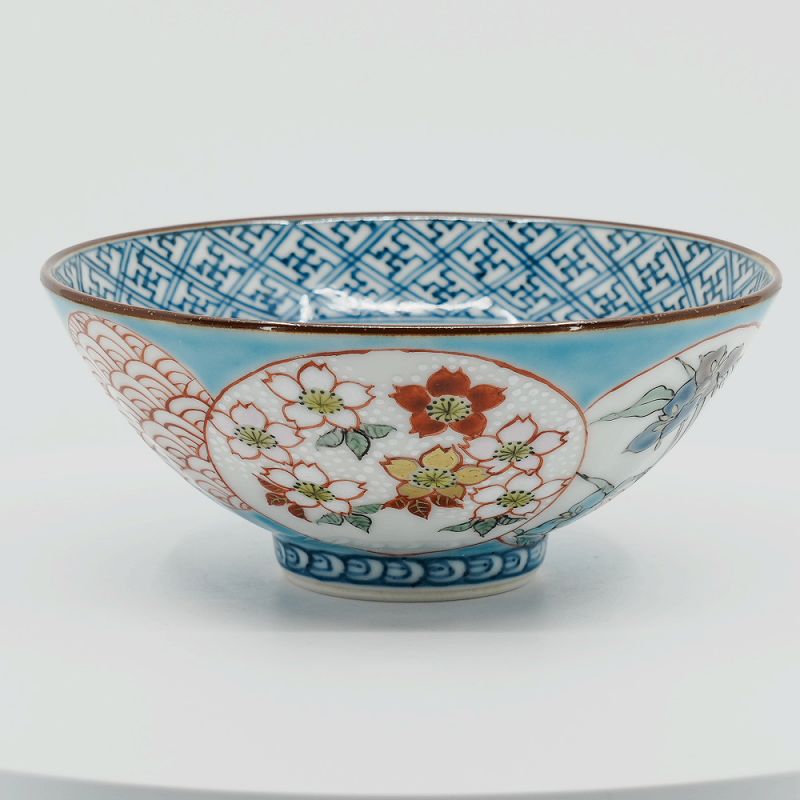 ご飯茶碗 飯碗 京焼 清水焼 陶器製 日本製 器 高級 プレゼント 人気 和食器 ご飯茶碗(小) 1客 紙箱 ブルー丸紋四季草花