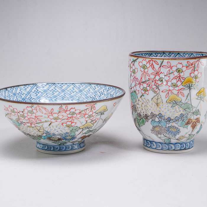 同梱不可 湯呑み 送料無料 京の四季 紙箱入り 一膳セット セット 1客 小湯呑 1客 ごはん小茶碗 京焼 清水焼 Dgb Gov Bf