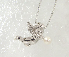 ポイント3倍 SV925 淡水パール エンジェル ペンダント ネックレス シルバー925 SILVER925 スターリングシルバー 真珠 天使 誕生日 6月誕生石 カットボールチェーン メッセージ ギフト 贈り物