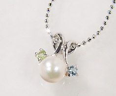 SV925 パール ライトカラー ペンダント ネックレス シルバー925 SILVER925 スターリングシルバー 真珠 アクアマリン ペリドット 誕生日 6月誕生石 カットボールチェーン メッセージ ギフト 贈り物｜umu（アム） 12,698円