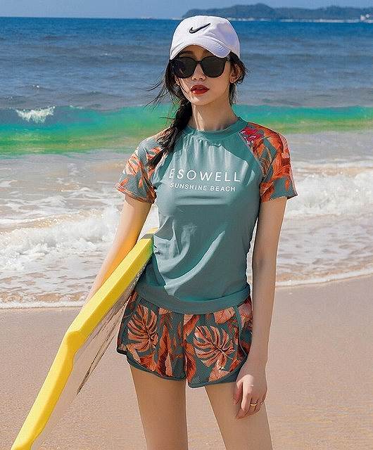 水着 レディース 水着 短パン レディース 2点 セット ラッシュガード 半袖 ショートパンツ 体型カバー スポーティー ボタニカル柄 水 水30 水40 Marcsdesign Com