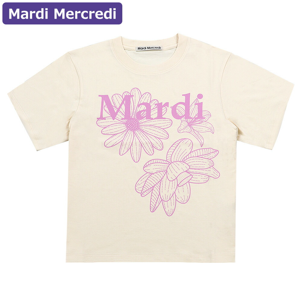 2枚セットMardiMercrediマルディメクルディ 即発】マルディメクルディ TSHIRT FLOWERMARDI BLACK CREAM
