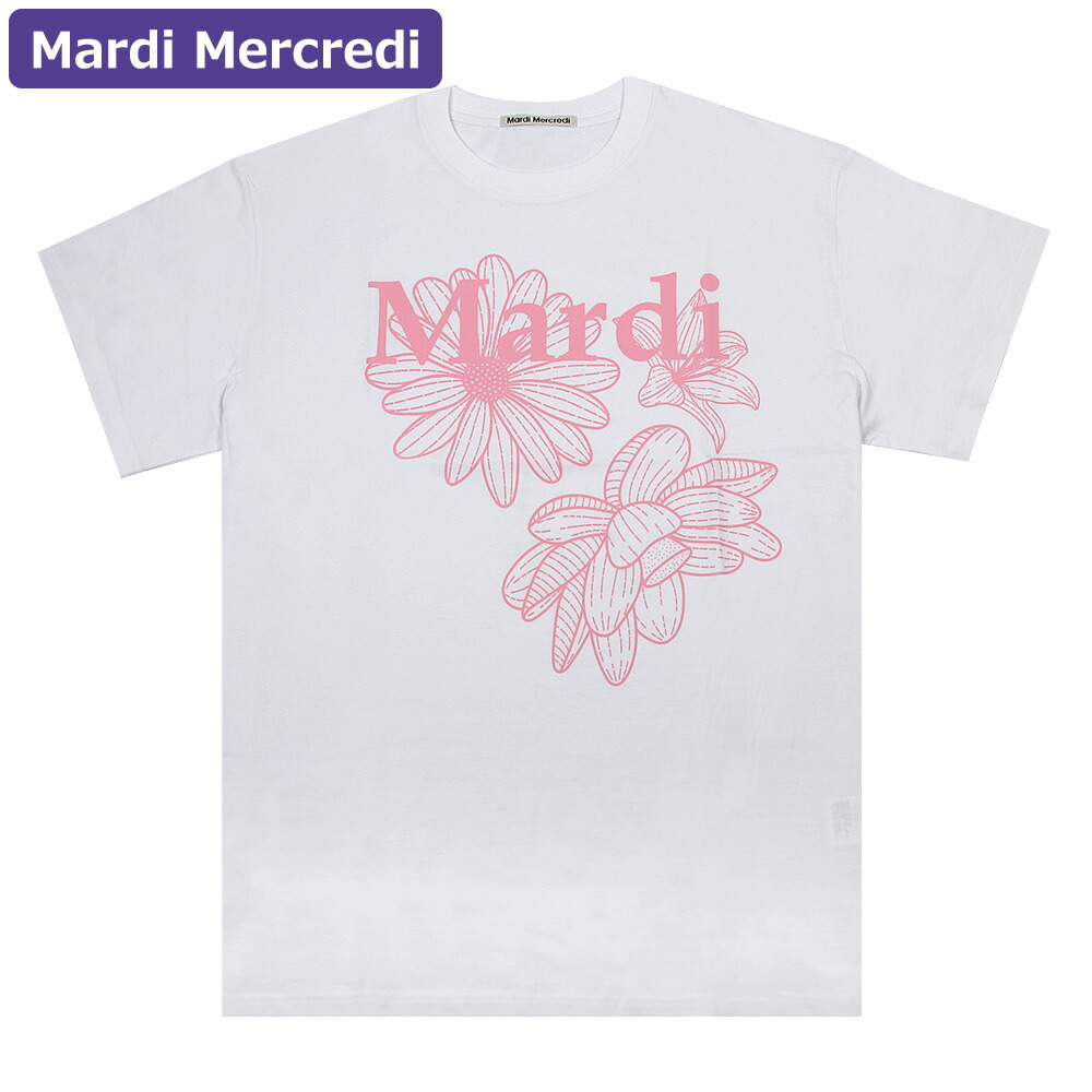 マルディメクルディ Mardi Mercredi Tシャツ TSHIRT FLOWERMARDI BLOSSOM OATMEAL PINK 半袖 レディース 韓国 ファッション アパレル ko-mardi-t0035-whtpnk.jpg