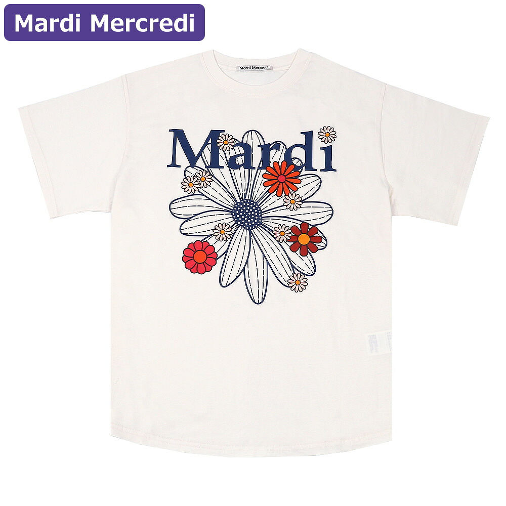 マルディメクルディ Mardi Mercredi Tシャツ TSHIRT FLOWERMARDI BLOSSOM CREAM VINTAGEBLUE 半袖 レディース 韓国 ファッション アパレル