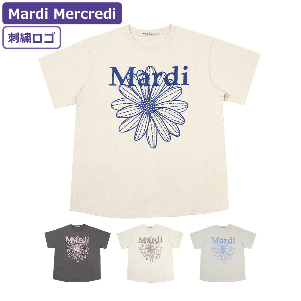 マルディメクルディ Mardi Mercredi Tシャツ TSHIRT FLOWERMARDI NEEDLEWORK 半袖 レディース 韓国 ファッション アパレル 刺繍ロゴ