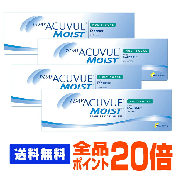 【全品尖んがり20倍】【貨物輸送無料】  ワンデーアキュビューモイスト マルチフォーカル 遠近両用 4箱書き割り ( コンタクトレンズ 連絡 1日使い捨て 一デー 1day ジョンソン モイスト acuvue 30枚 ３０枚 UV撥ねのける     )